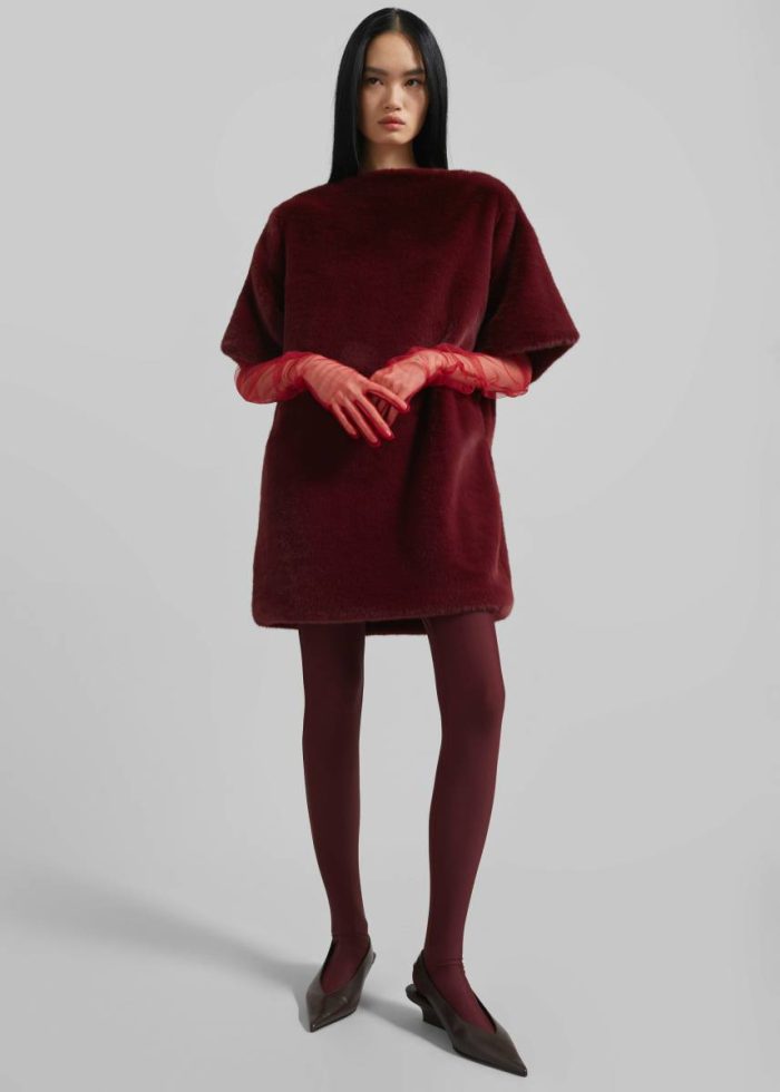 The Frankie Shop Women Stauben Faux Fur Mini Dress - Burgundy Dresses Red
