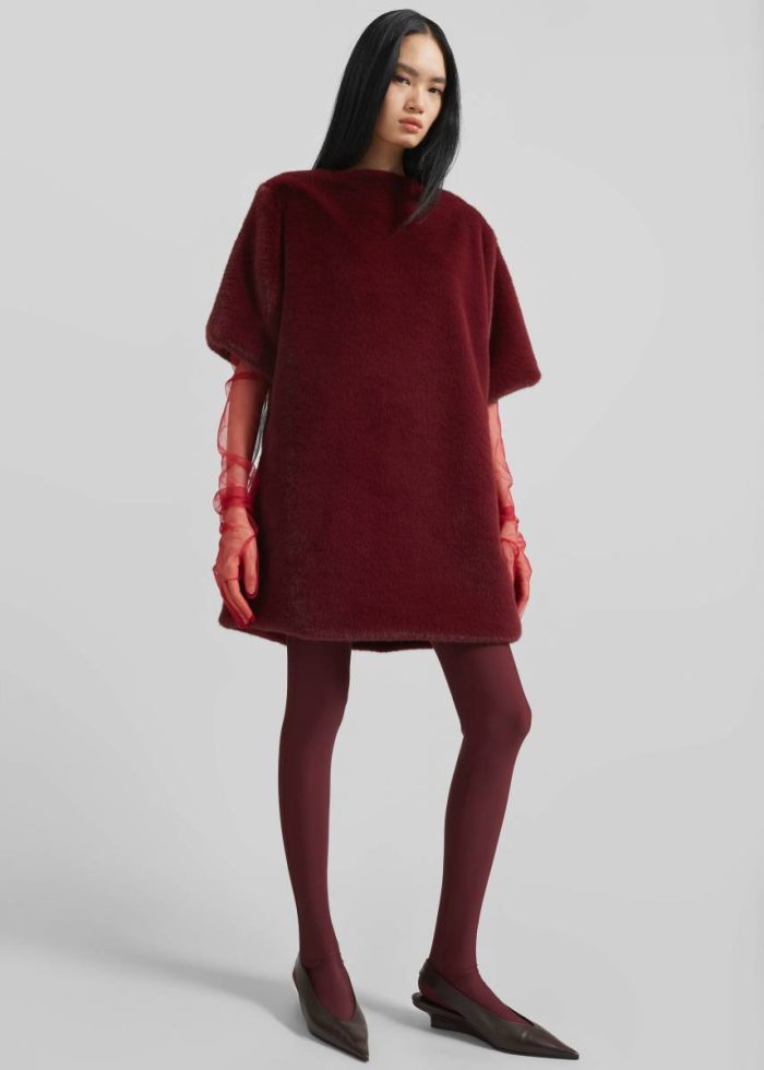 The Frankie Shop Women Stauben Faux Fur Mini Dress - Burgundy Dresses Red