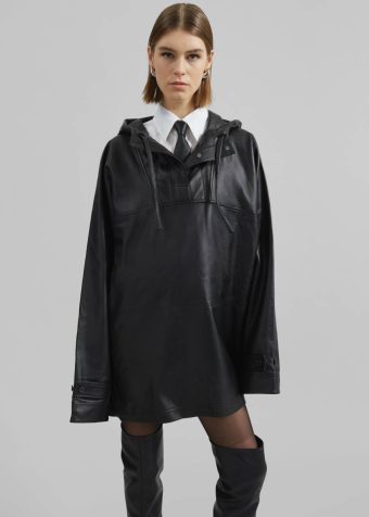 The Frankie Shop Women Tops Black Kevin Leather Hooded Overshirt - Black