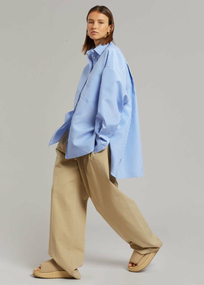 Tops Blue Georgia Stripe Shirt - White/Light Blue Women The Frankie Shop