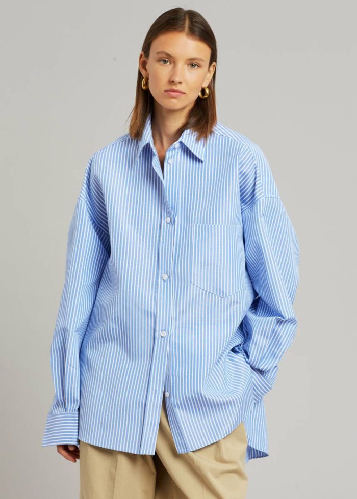Tops Blue Georgia Stripe Shirt - White/Light Blue Women The Frankie Shop