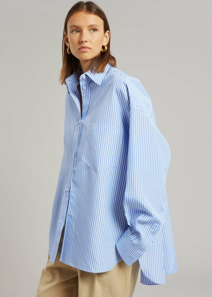 Tops Blue Georgia Stripe Shirt - White/Light Blue Women The Frankie Shop