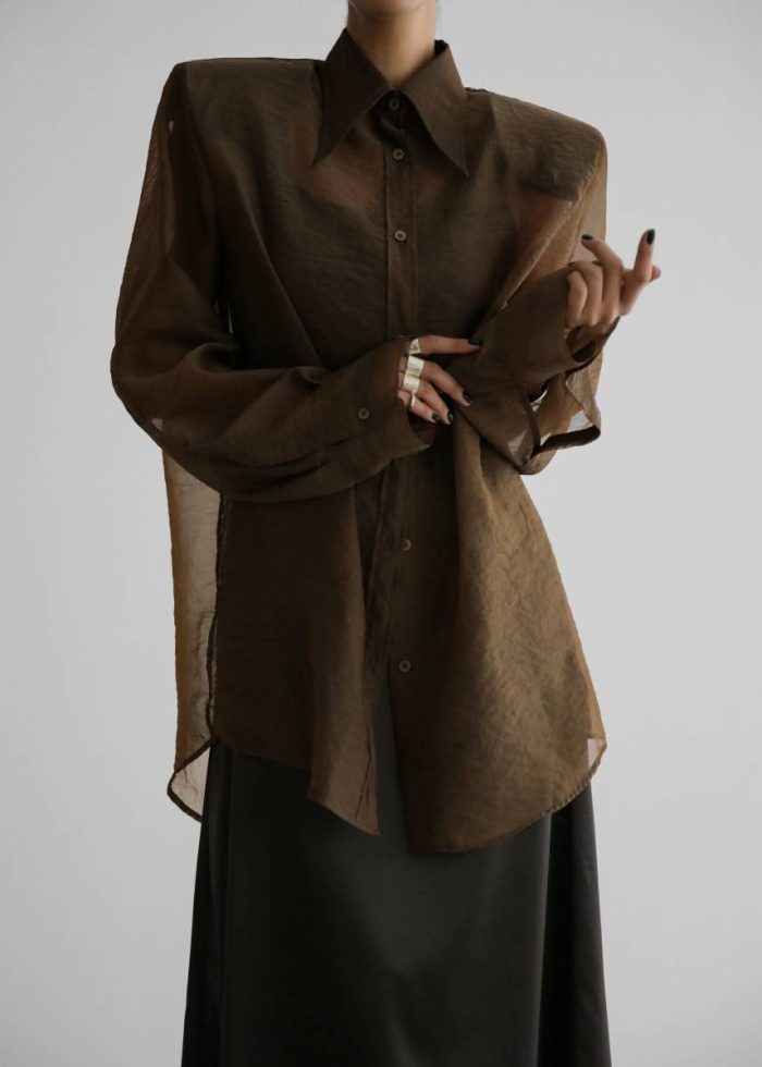 Tops Brown The Frankie Shop Women Jolene Semi Sheer Shirt - Brown