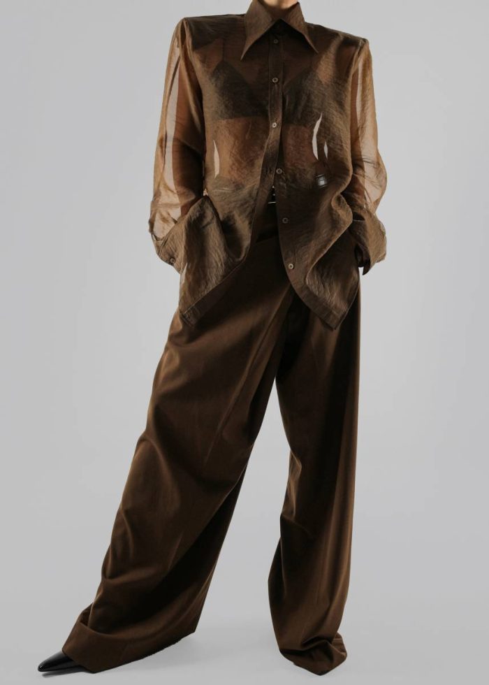Tops Brown The Frankie Shop Women Jolene Semi Sheer Shirt - Brown