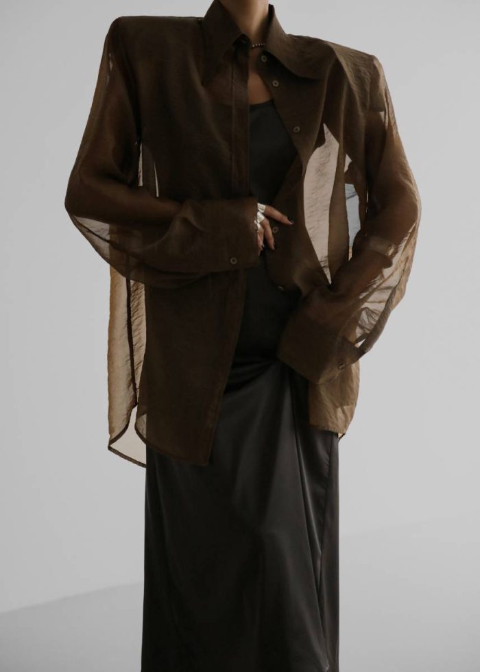 Tops Brown The Frankie Shop Women Jolene Semi Sheer Shirt - Brown