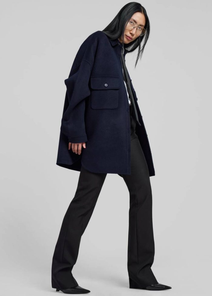 Tops Dallas Wool Overshirt - Navy Blue The Frankie Shop Women