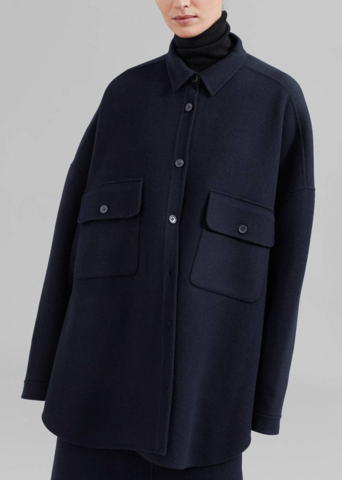 Tops Dallas Wool Overshirt - Navy Blue The Frankie Shop Women