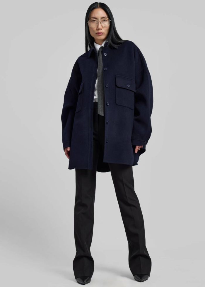 Tops Dallas Wool Overshirt - Navy Blue The Frankie Shop Women