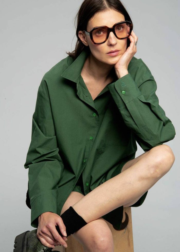 Tops Green Women Lui Organic Cotton Shirt - Hunter Green The Frankie Shop