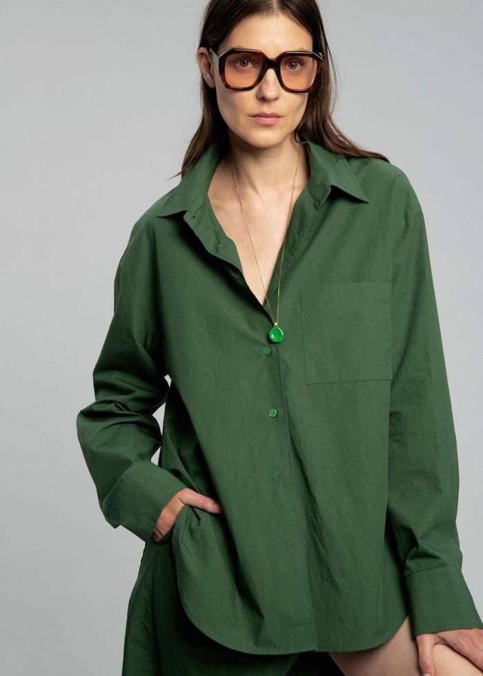 Tops Green Women Lui Organic Cotton Shirt - Hunter Green The Frankie Shop