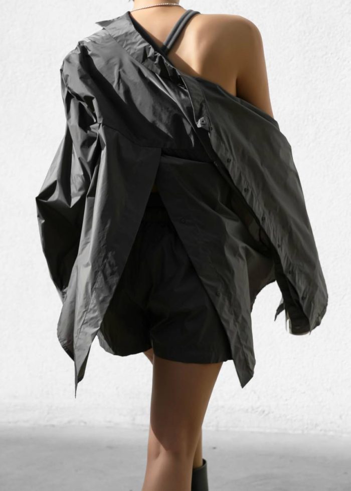 Tops The Frankie Shop Lucy Open Back Oversized Shirt - Charcoal Grey Women