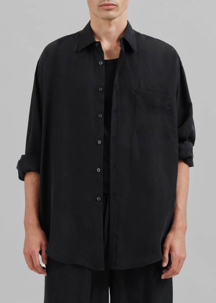 Tops The Frankie Shop Men Leland Silky Shirt - Black Black