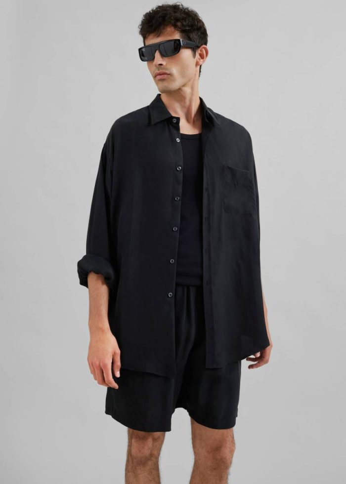 Tops The Frankie Shop Men Leland Silky Shirt - Black Black