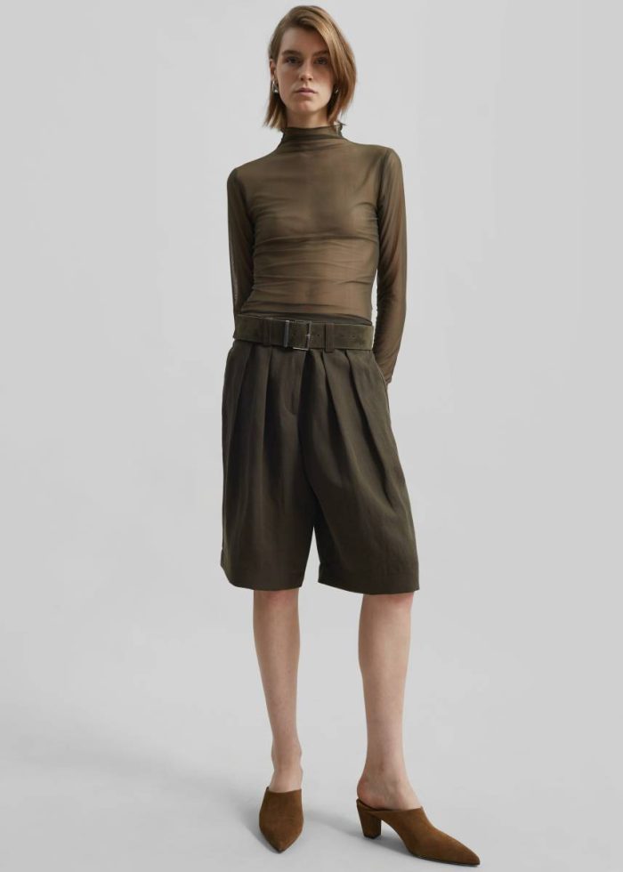 Tops The Frankie Shop Women Green Tulia Long Sleeve Mesh Tee - Khaki