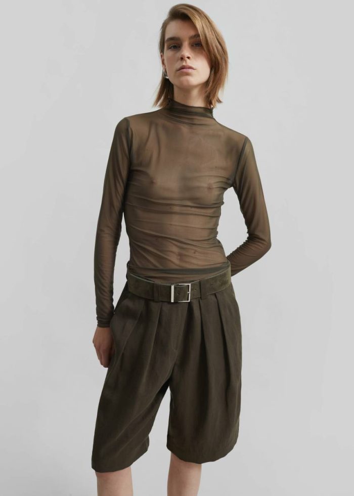 Tops The Frankie Shop Women Green Tulia Long Sleeve Mesh Tee - Khaki