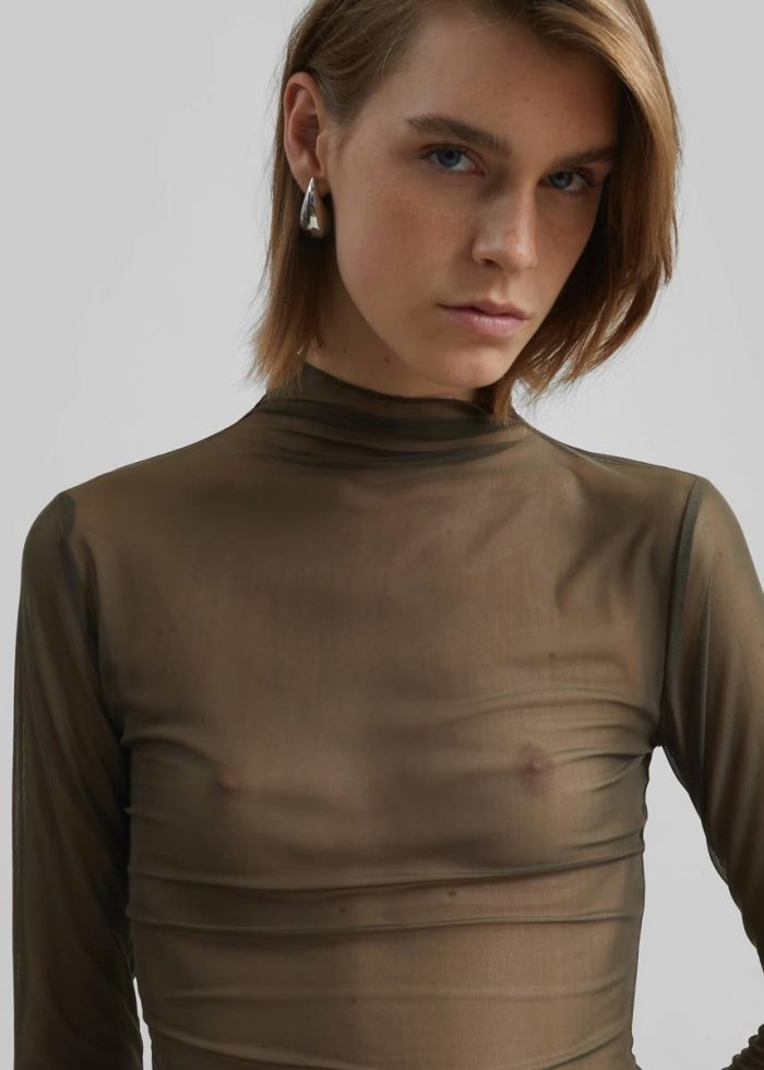 Tops The Frankie Shop Women Green Tulia Long Sleeve Mesh Tee - Khaki