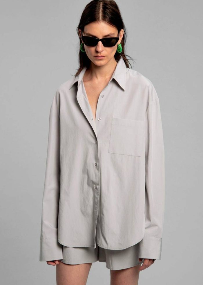 Tops The Frankie Shop Women Grey Lui Organic Cotton Shirt - Ice