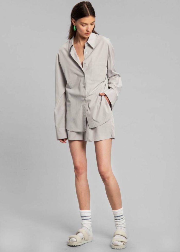 Tops The Frankie Shop Women Grey Lui Organic Cotton Shirt - Ice