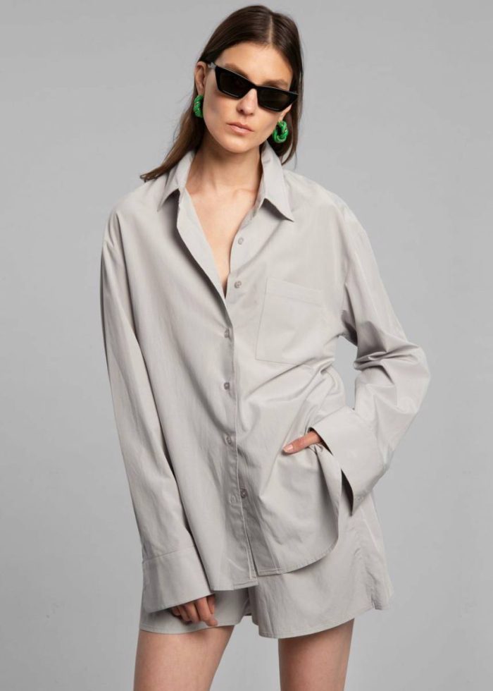 Tops The Frankie Shop Women Grey Lui Organic Cotton Shirt - Ice