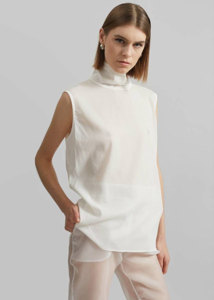 Tops White Women Matin Silk High Neck Top - Natural The Frankie Shop