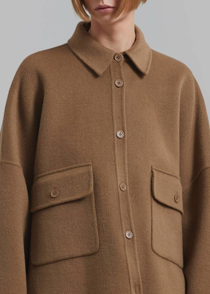 Tops Women Camel The Frankie Shop Dallas Wool Overshirt - Camel