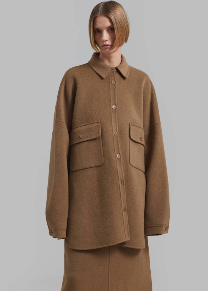 Tops Women Camel The Frankie Shop Dallas Wool Overshirt - Camel