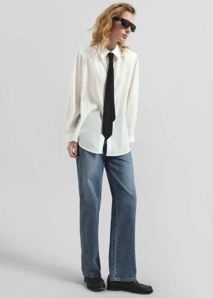 Tops Women Patti Neck Tie Shirt - White White The Frankie Shop