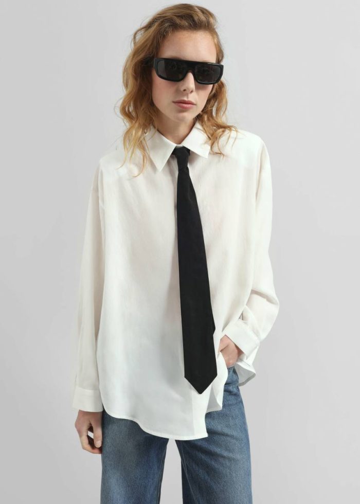 Tops Women Patti Neck Tie Shirt - White White The Frankie Shop