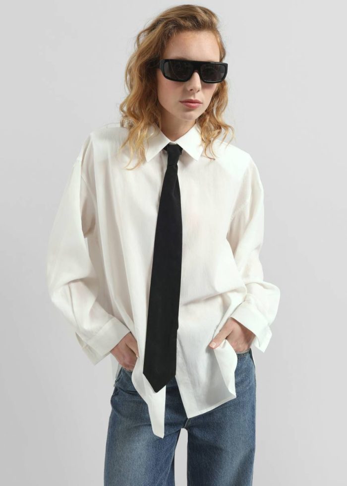 Tops Women Patti Neck Tie Shirt - White White The Frankie Shop
