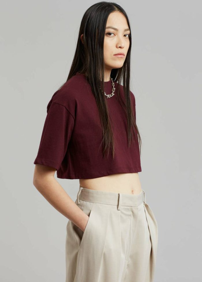 Tops Women Red Karina Cropped T-Shirt - Bordeaux The Frankie Shop