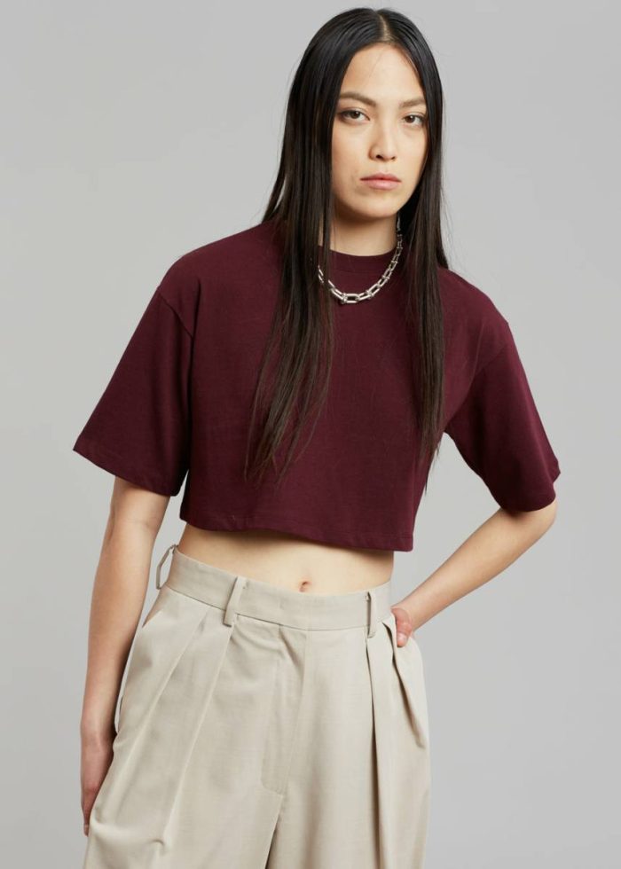 Tops Women Red Karina Cropped T-Shirt - Bordeaux The Frankie Shop