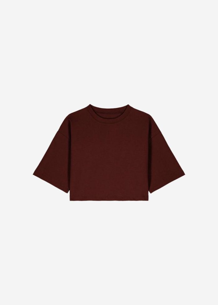 Tops Women Red Karina Cropped T-Shirt - Bordeaux The Frankie Shop