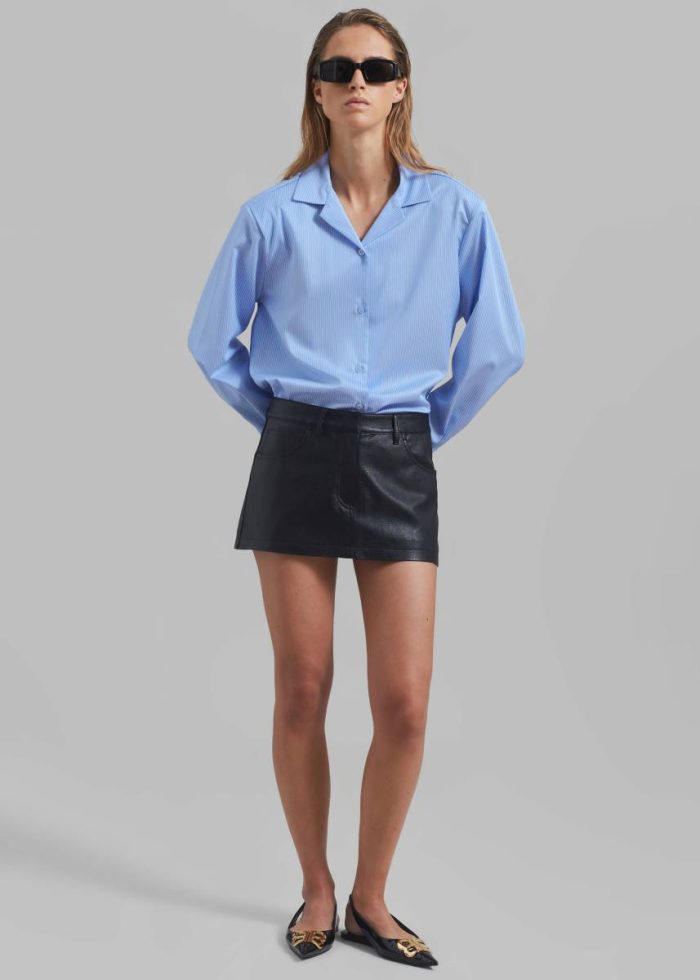 Tops Women The Frankie Shop Noah Padded Button Up Shirt - Blue Pinstripe Blue