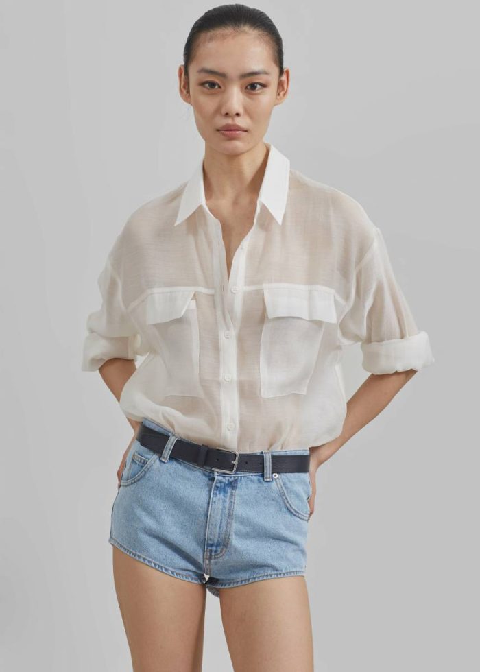 Tops Women White The Frankie Shop Madeline Sheer Shirt - Off White