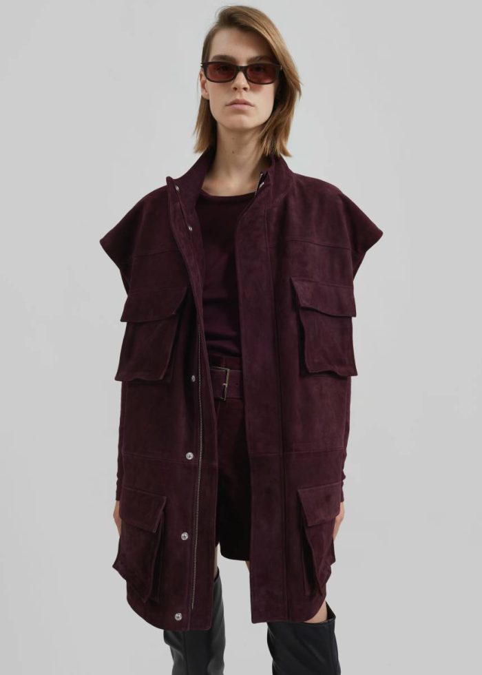 Turin Suede Cargo Jacket - Burgundy Purple Outerwear The Frankie Shop Women