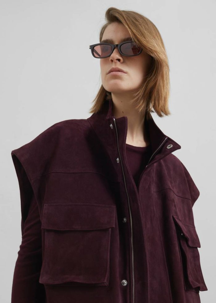 Turin Suede Cargo Jacket - Burgundy Purple Outerwear The Frankie Shop Women