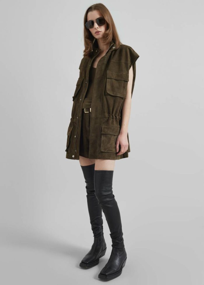 Turin Suede Cargo Jacket - Khaki The Frankie Shop Women Outerwear Green