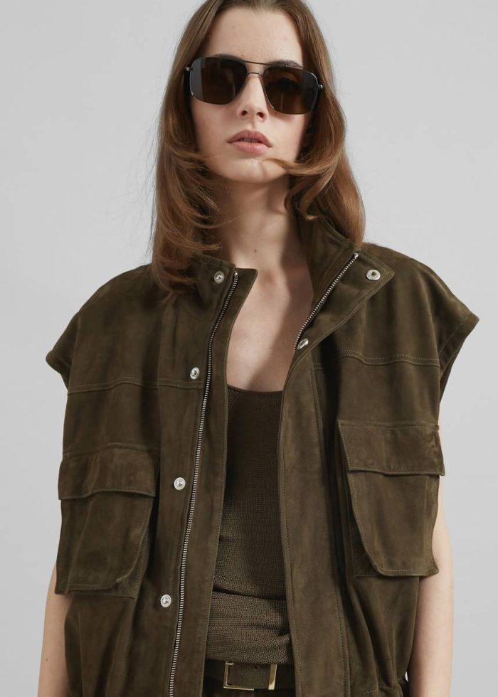 Turin Suede Cargo Jacket - Khaki The Frankie Shop Women Outerwear Green