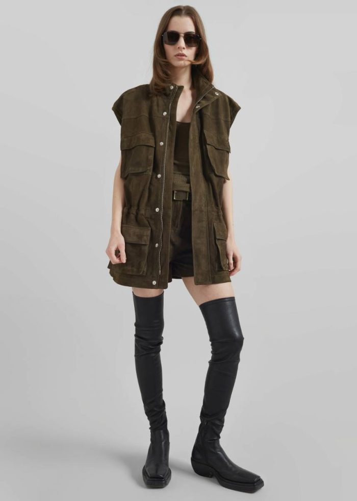 Turin Suede Cargo Jacket - Khaki The Frankie Shop Women Outerwear Green