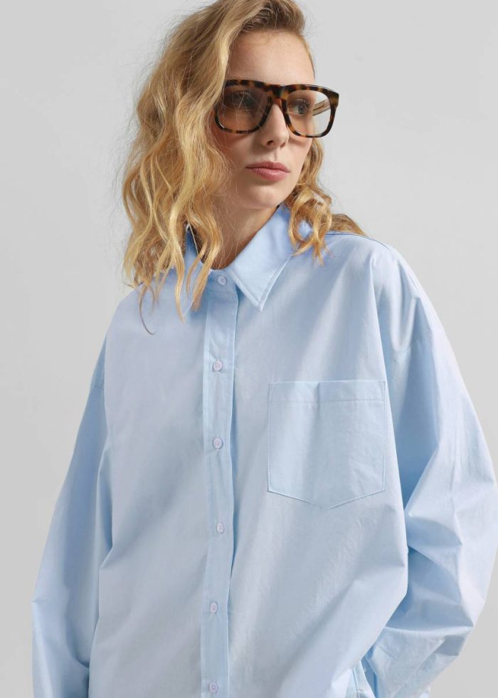 Volda Asymmetric Button-Up Shirt - Sky Blue The Frankie Shop Blue Women Tops