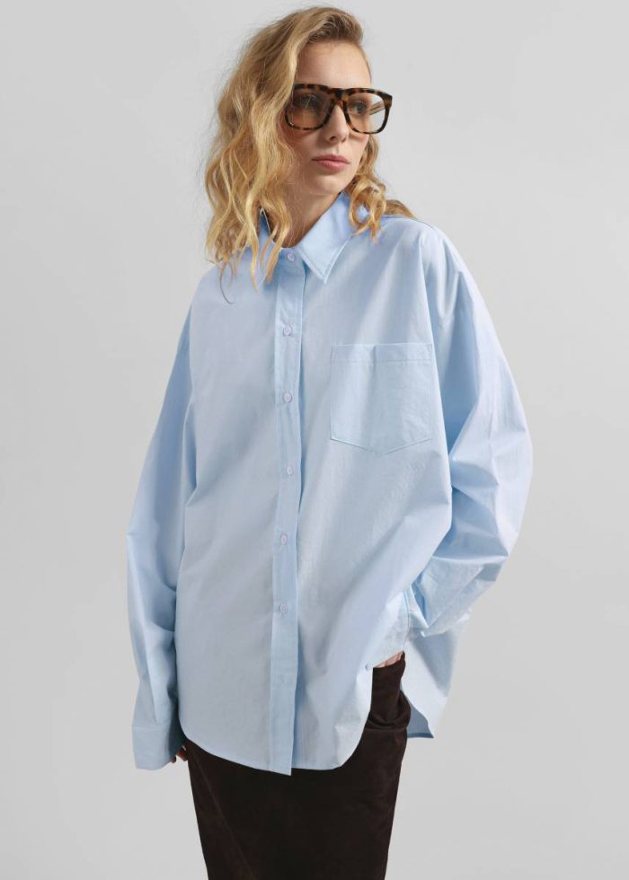 Volda Asymmetric Button-Up Shirt - Sky Blue The Frankie Shop Blue Women Tops