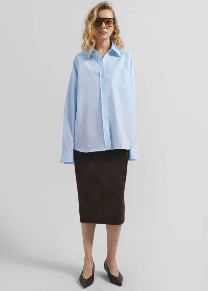 Volda Asymmetric Button-Up Shirt - Sky Blue The Frankie Shop Blue Women Tops