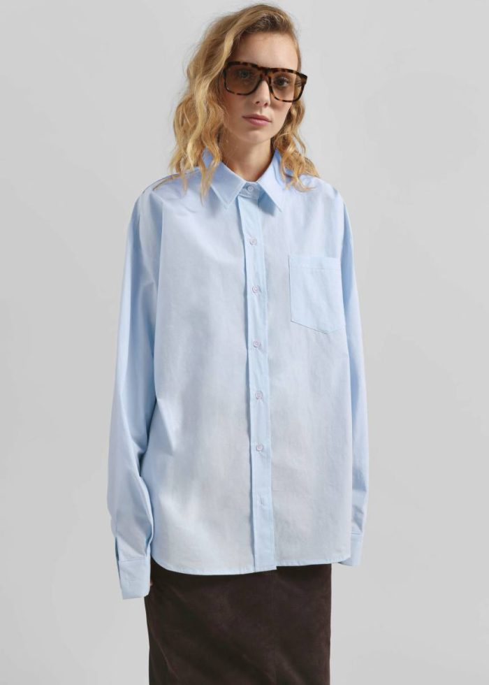 Volda Asymmetric Button-Up Shirt - Sky Blue The Frankie Shop Blue Women Tops