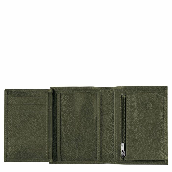 Wallets Women Le Foulonné Wallet Khaki - Leather Khaki Longchamp