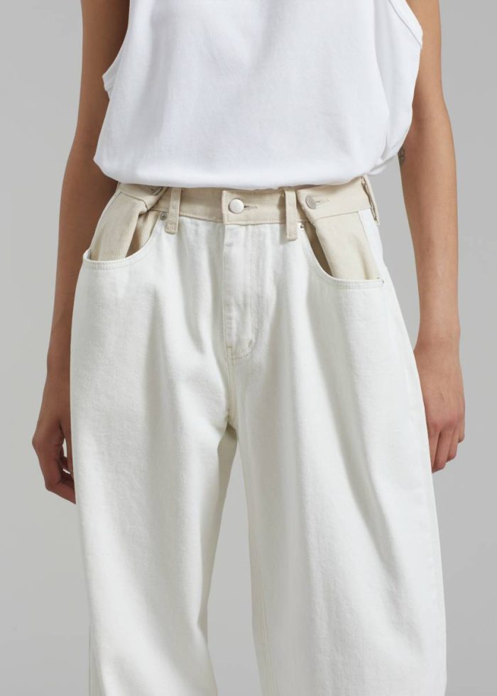 White Hayla Contrast Denim Pants - Off White/Beige Bottoms The Frankie Shop Women