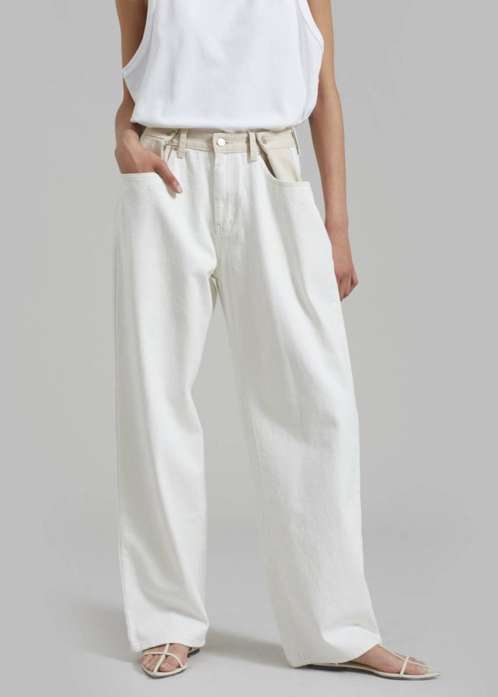 White Hayla Contrast Denim Pants - Off White/Beige Bottoms The Frankie Shop Women