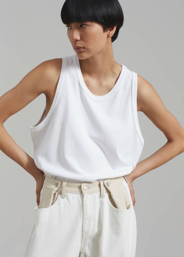 White Hayla Contrast Denim Pants - Off White/Beige Bottoms The Frankie Shop Women