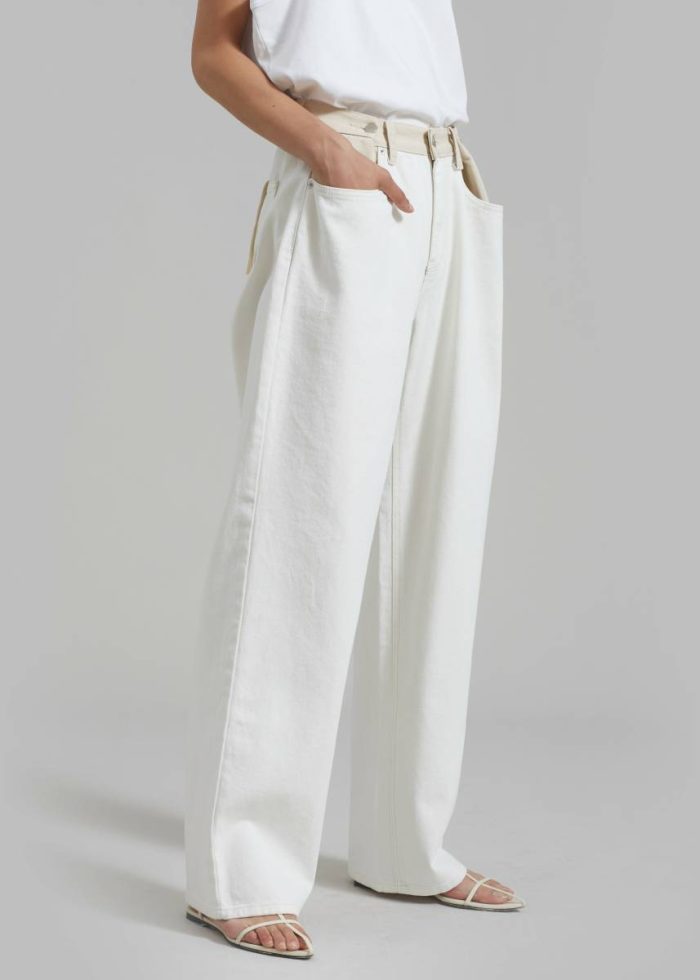 White Hayla Contrast Denim Pants - Off White/Beige Bottoms The Frankie Shop Women