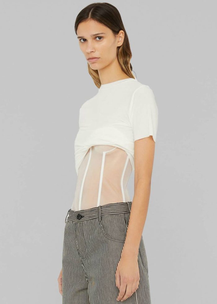 White Tops Christopher Esber Coiled Jersey Corseted Tee - White Women The Frankie Shop