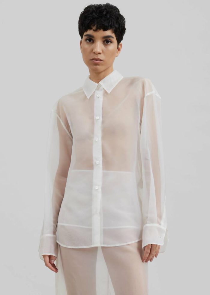 White Tops Women Peri Sheer Shirt - White The Frankie Shop